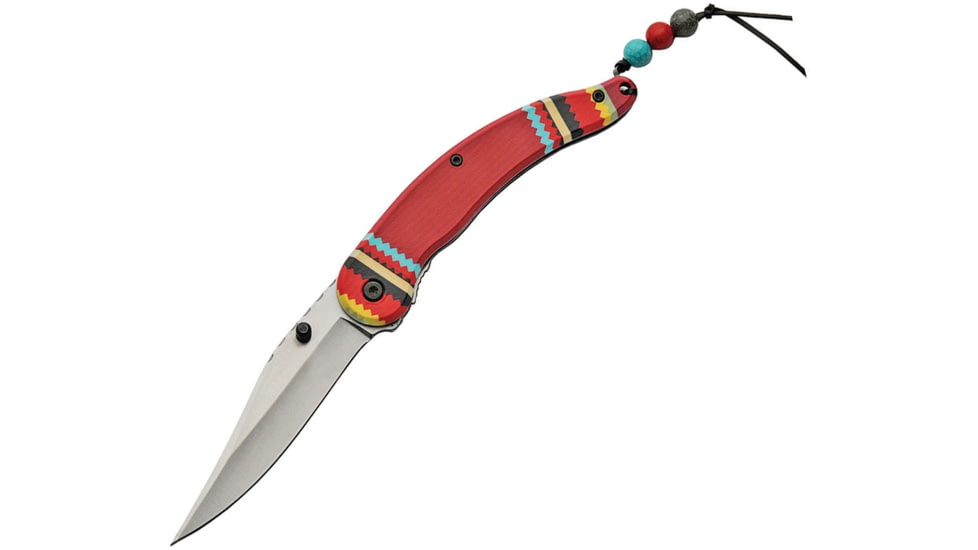 China Made Spirit Linerlock A/O Folding Knife, 5in Closed, 3.75in Satin SS Blade, Red Synthetic, Red, 300450-RD