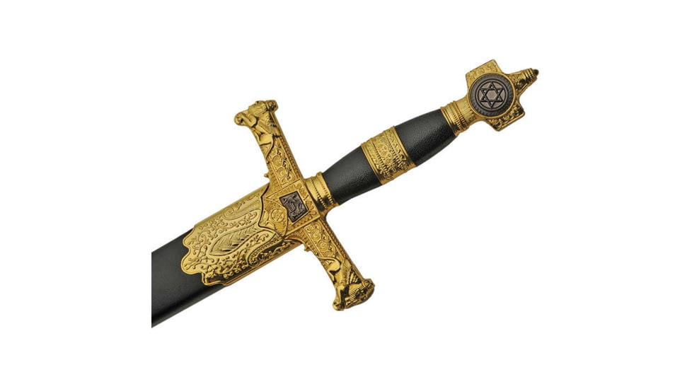 China Made Star Of David Sword, 30in Overall, 22in Mirror Unsharpened SS Blade, Black/Gold Synthetic Handle, Black and gold, 926927