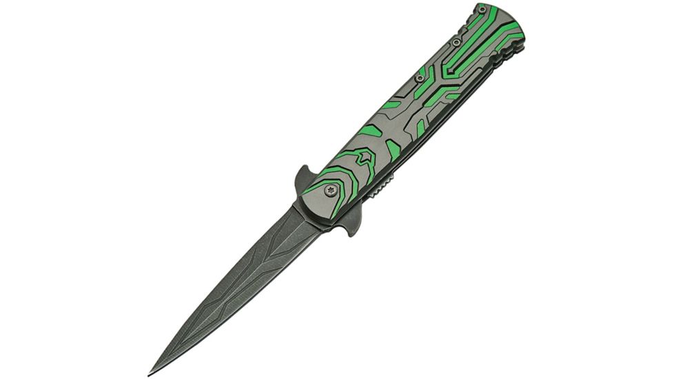 China Made Transform I A/O Green Folding Knife,3.75in,Stainless Steel,Standard Edge,Black Stonewash,Dark Gray,Aluminum Handle CN300346GN