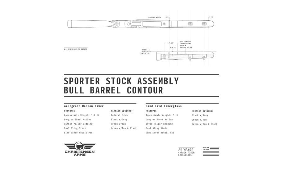 Christensen Arms Ridgeline Sporter Fiberglass Rifle Stock, Carbon Fiber Right Hand Channel CA11142-1-1-1-12
