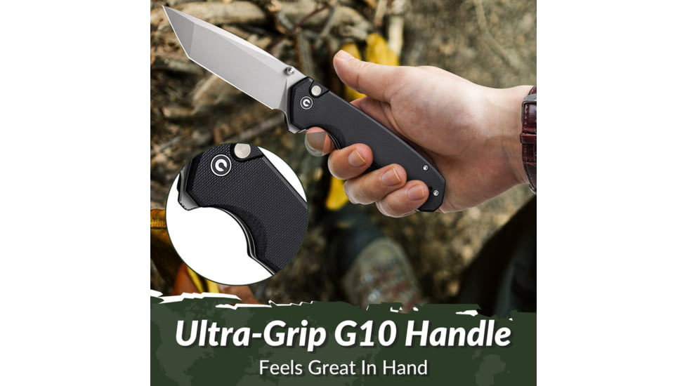 CIVIVI Button Lock Brazen Folding Knife, 3.4 in Blade, Carbon Steel, Black, C19059C-1