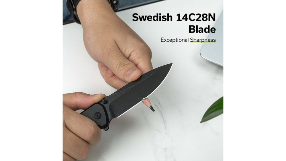 CIVIVI Hyperpulse Flipper &amp; Thumb Stud &amp; Button Lock Knife Black Aluminum Handle 3.5inch Black Stonewashed 14c28n Blade C23087a-1