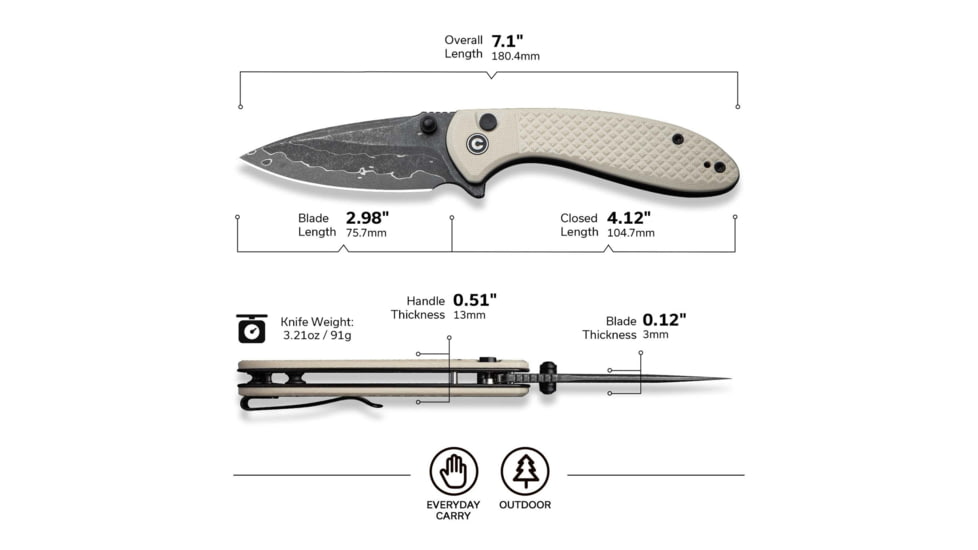 CIVIVI Faeger Flipper &amp; Thumb Stud &amp; Button Lock Knife Milled Ivory G10 Handle