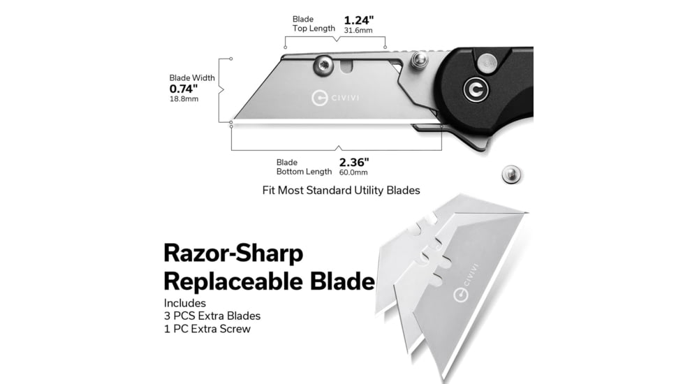 Civivi Utility Knife Elementum 2.26 Black W/3 Eb Clam Pack
