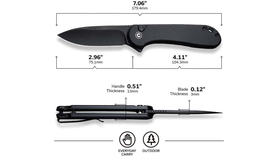 Civivi Knife Elementum Ii 2.96  G-10/blk Stonewash Clam Pack