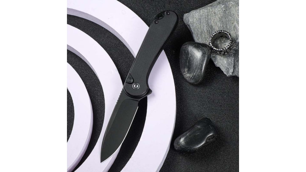 CIVIVI Elementum Folding Knife, 2.96in, D2, Drop Point, G10 Black Handle, Black, C18062P1CP