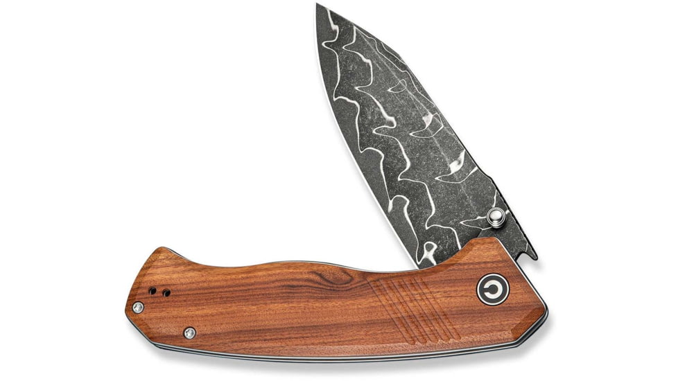 CIVIVI Placoid Flipper &amp; Thumb Stud Knife Guibourtia Wood Handle 3.67inch Damascus Blade C23079-ds1