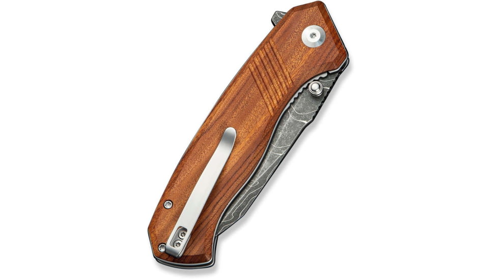 CIVIVI Placoid Flipper &amp; Thumb Stud Knife Guibourtia Wood Handle 3.67inch Damascus Blade C23079-ds1