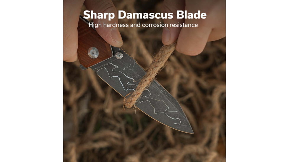 CIVIVI Placoid Flipper &amp; Thumb Stud Knife Guibourtia Wood Handle 3.67inch Damascus Blade C23079-ds1