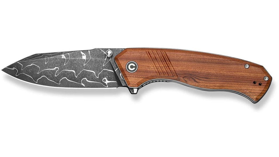 CIVIVI Placoid Flipper &amp; Thumb Stud Knife Guibourtia Wood Handle 3.67inch Damascus Blade C23079-ds1