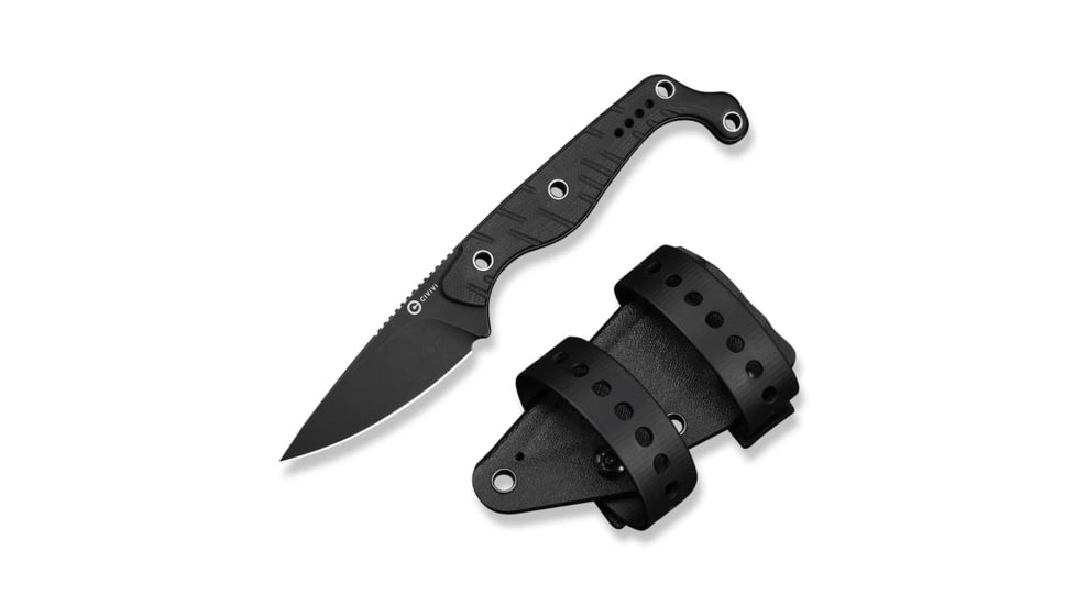 SOKN Fixed Blade Knife Black G10 Handle (2.82" Black Stonewashed Nitro-V Blade) C22027-3, With 1PC Black Kydex Sheath &amp; 2PCS Black Straps