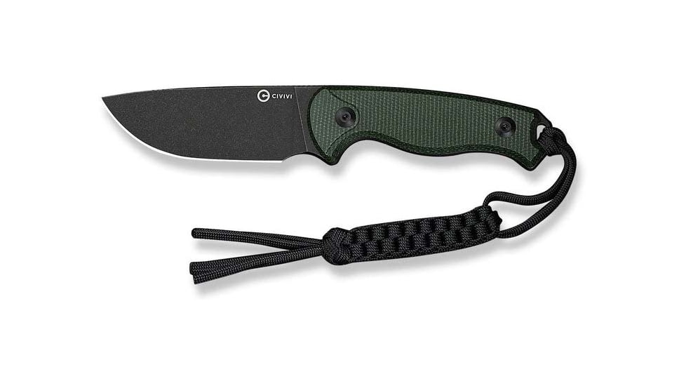 CIVIVI Timberbark Fixed Green Canvas Micarta Handle 3.2inch Black Stonewashed 14c28n Blade C23094-3, With 1pc Black Lanyard, Black Kydex Sheath &amp; T-clip - C23094-3