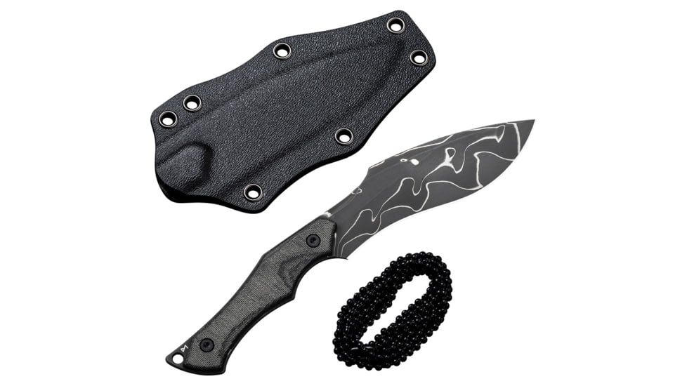 CIVIVI Vaquita II Black Micarta Neck Knife, 6.25in Overall, 3.25in Damascus Steel Blade, Black Canvas Micarta Handle, Black Kydex Neck Sheath, C047C-DS1