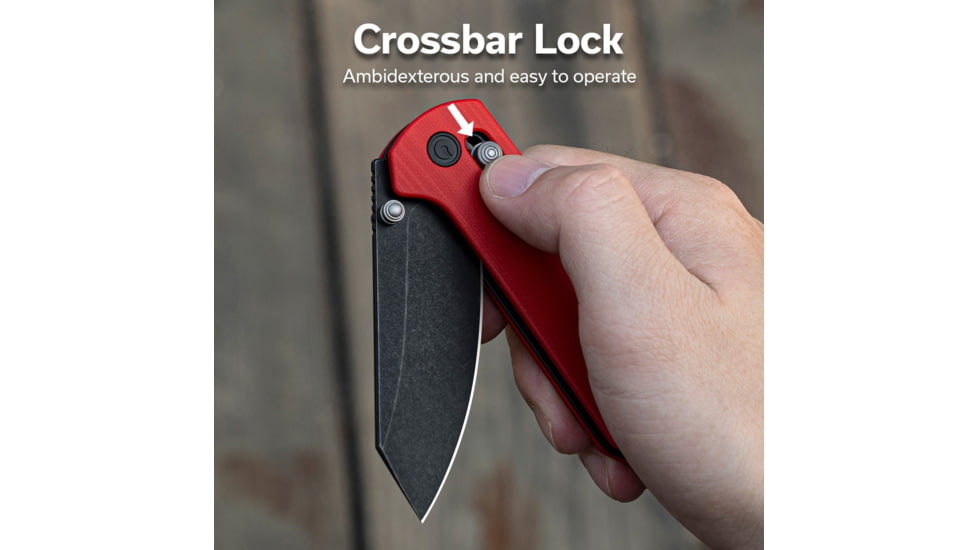 CIVIVI Yonder Thumb Stud &amp; Crossbar Lock Knife Red G10 Handle 2.88inch Black Stonewashed 14c28n Blade