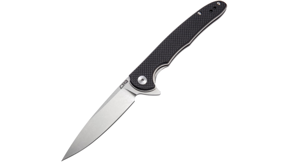 CJRB Briar Linerlock Black D2 Folding Knife, 3.75 stonewash finish D2 tool steel blade, Black textured G10 handle, J1902-BKF