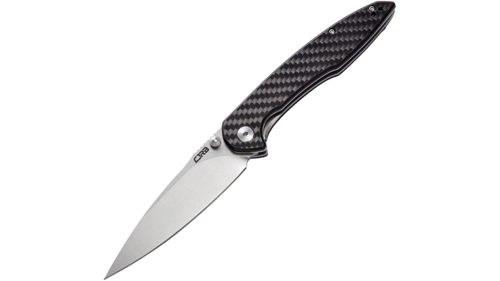 CJRB Centros Linerlock CF Folding Knife, 3.75 stonewash finish D2 tool steel blade, Carbon fiber handle, J1905-CF