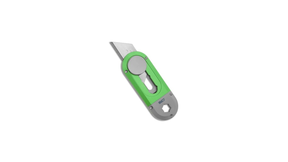 Cjrb CJRB Breeze Manual Utility OTF Knife Titanium/Green Aluminum 0.8" Satin, Gray/Green, Carbon Steel, adult, BHQ-203080