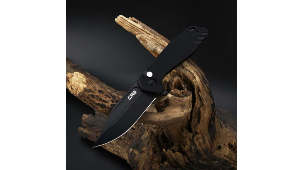 CJRB Riff PVD Black Folding Knife, 4.75in Closed, 3.5in Black PVD Coated AR-RPM9 Stainless Steel Blade, Black G10 Handle, Nylon Case, J1928-BBK