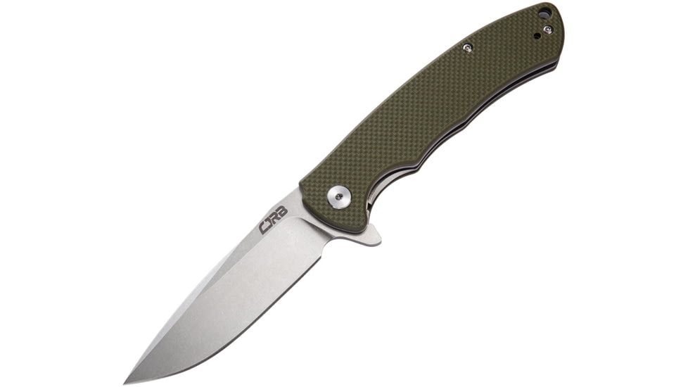 CJRB Taiga Linerlock Green Folding Knife, 3.75 stonewash finish D2 tool steel blade, Green textured G10 handle, J1903-GNF
