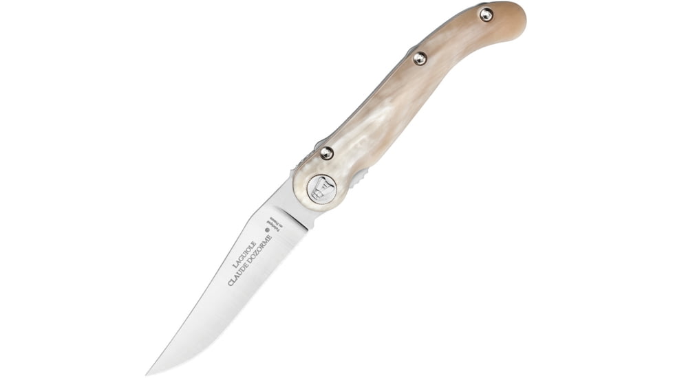Claude Dozorme Baroudeur Linerlock Horn Folding Knife, 3.63in Satin X50Crmov15 SS Clip Point Blade, Horn Handle, 1.10.171.63