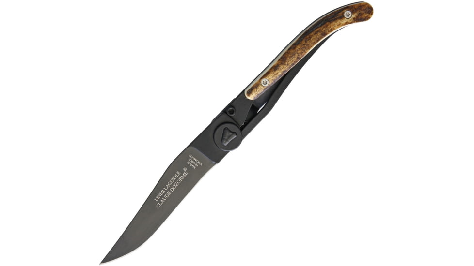 Claude Dozorme Laguiole Framelock Stag Folding Knife, 3.5in Black X50Crmov15 SS Clip Point Blade, Stag Bone Handle,, 1.60.142.79N