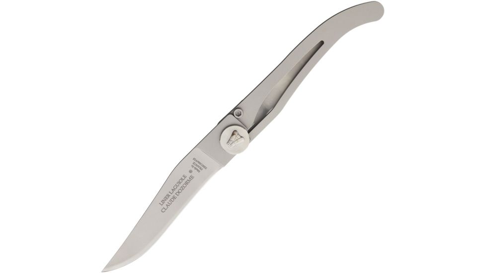Claude Dozorme Laguiole Linerlock Folding Knife,3.5in,Stainless Steel,Standard Edge,Stainless Handle CLD16021091