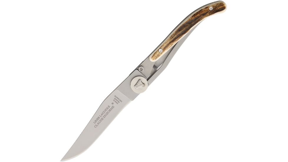 Claude Dozorme Laguiole Linerlock Stag Horn Folding Knife,3.5in,Standard Edge,Stag Handle CLD16014279