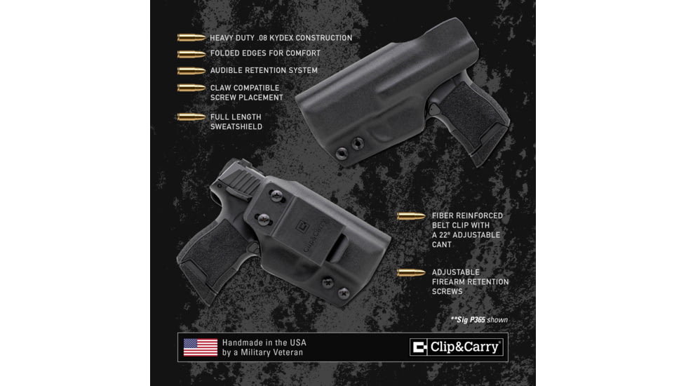 Clip &amp; Carry IWB Kydex Holster for the Walther PDP Compact &amp; Full Size 4in, Black, Left-Handed, WPDP-4-BLK-L
