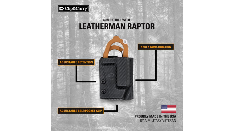 Clip &amp; Carry Kydex Sheath for the Leatherman Raptor, Carbon Fiber Black, LRAPTOR-CF-BLK