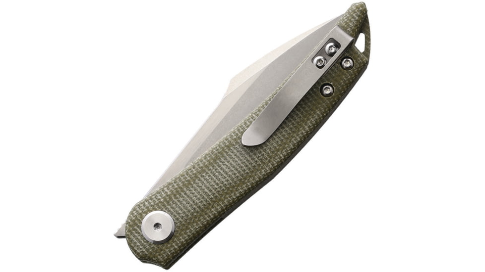 CMB Made Knives Kisame Micarta SW Folding Knife, 4in Closed, 3in Stonewash Bohler K110 Stainless Blade, Green Canvas Micarta Handle, Nylon Sheath, CMB03G