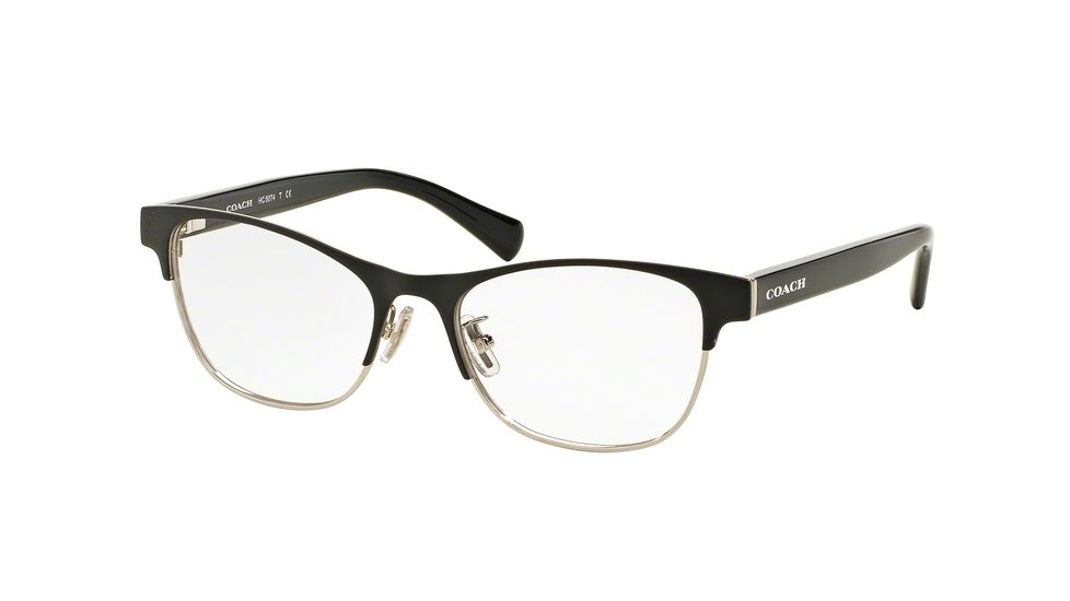 Coach HC5074 Single Vision Prescription Eyeglasses 9239-52 - Satin Black Silver/Black Frame