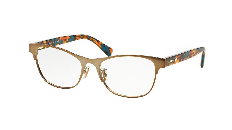 Coach HC5074 Single Vision Prescription Eyeglasses 9242-54 - Satin Sand/ Confetti Teal Frame