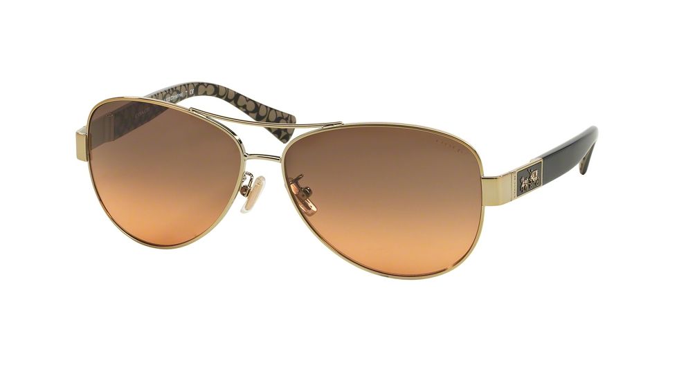 Coach L103 CHRISTINA HC7047 Single Vision Prescription Sunglasses HC7047-920195-59 - Lens Diameter 59 mm, Frame Color Gold/Black Military Sig C