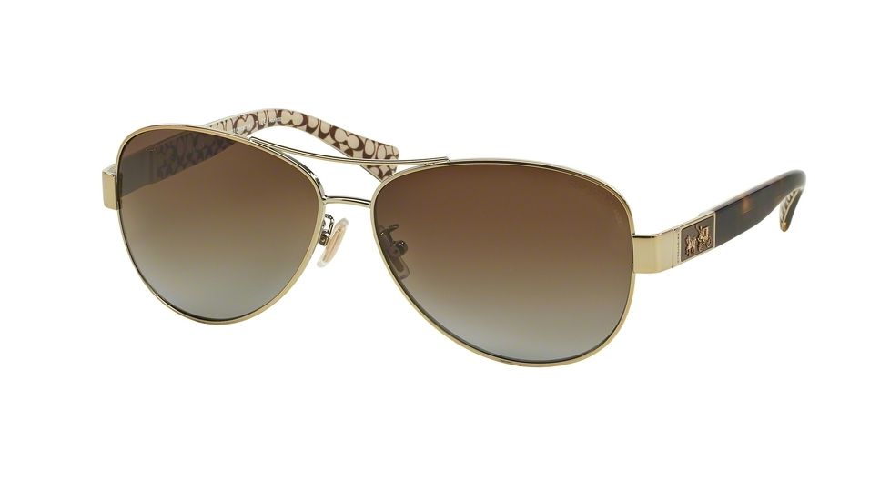 Coach L103 CHRISTINA HC7047 Single Vision Prescription Sunglasses HC7047-9202T5-59 - Lens Diameter 59 mm, Frame Color Gold/Dark Tortoise Sand Sig C