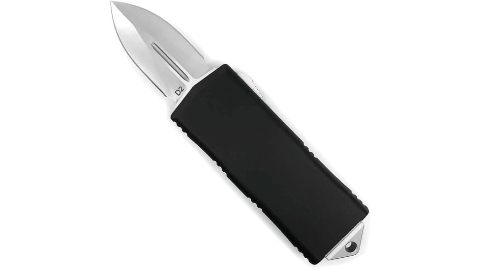 CobraTec Knives Money Clip OTF Automatic Folding Knife, 1.75in, D2 Steel, Plain Drop Point Blade, Aluminum, Black Handle, BLKMCOTF