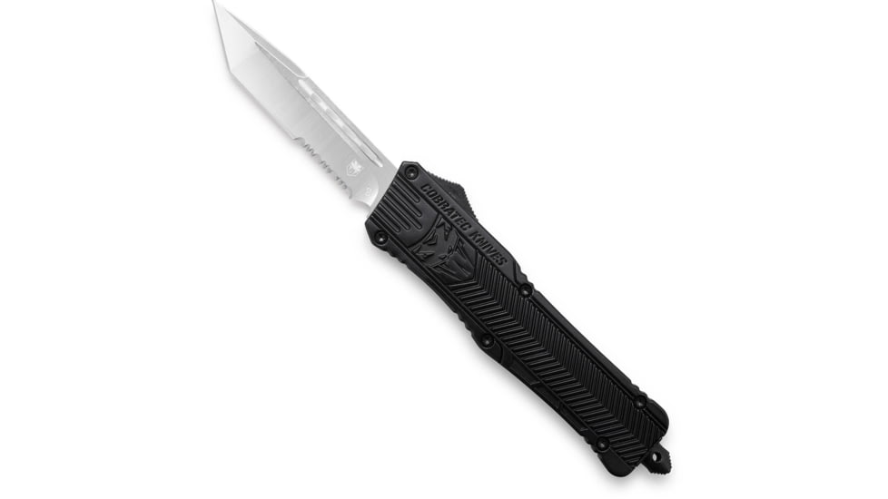 Cobra Tec Knives CTK-1 OTF Large Knife, 3.75, D2 Steel, Partially Serrated, Tanto, Aluminum Alloy Black Handle, LBCTK1LTS