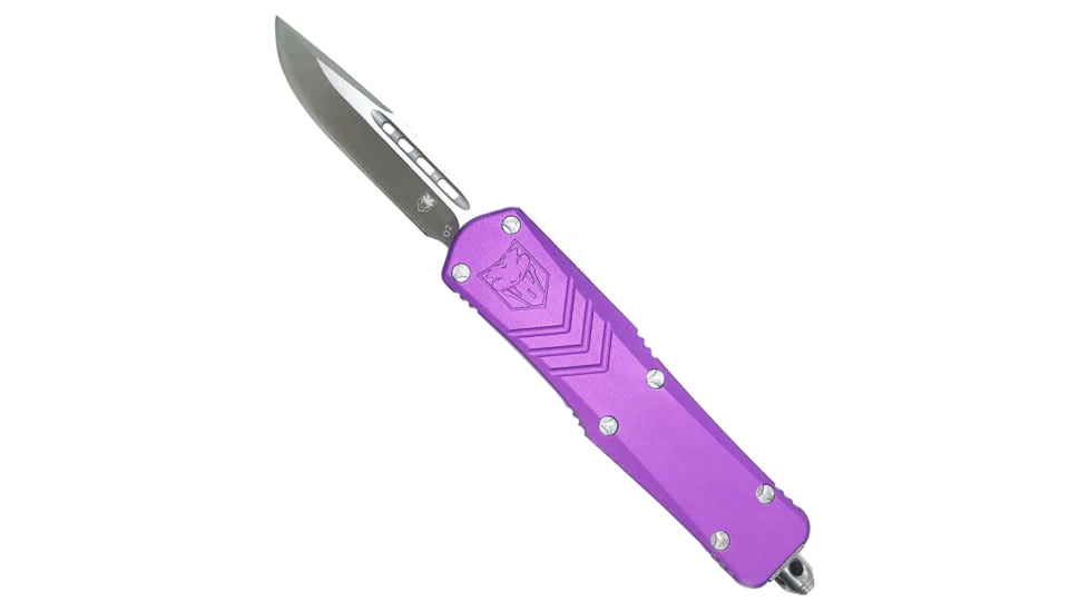 CobraTec Knives FS-X Small OTF Knife, 3in, D2 Steel, Drop Point, Aluminum Purple Handle, SPURFSXSDNS