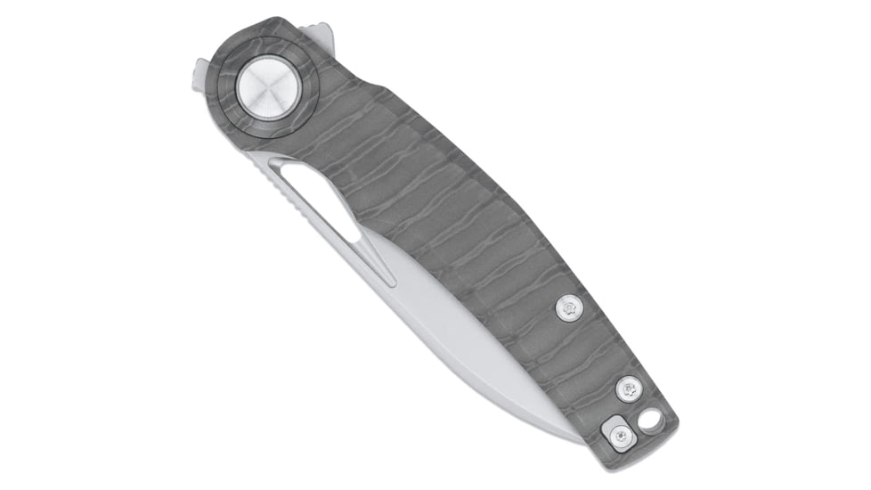 CobraTec Knives Apex Button Lock Folding Knife, 3.125 in, M390, Sheepsfoot, Titanium, Grey Handle, CTAPXM390SFT