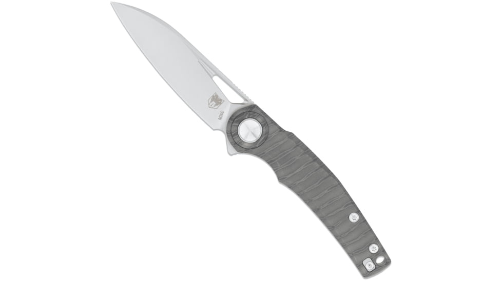 CobraTec Knives Apex Button Lock Folding Knife, 3.125 in, M390, Sheepsfoot, Titanium, Grey Handle, CTAPXM390SFT