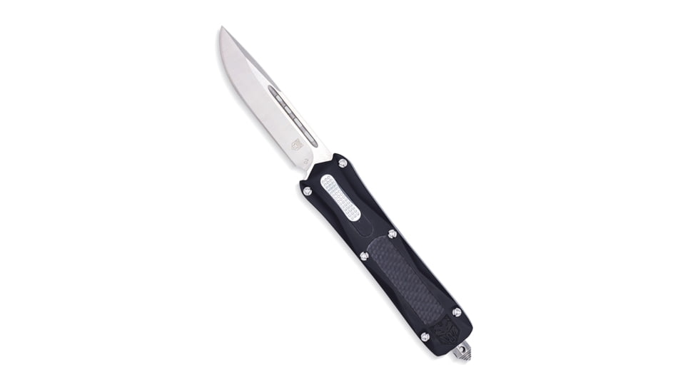 CobraTec Knives Queen Cobra Automatic Folding Knife, 3.13in, D2 Steel Blade, Drop Point Plain Blade, Black Aluminum Handle w/Carbon Fiber Inlay, BLKQCDNS