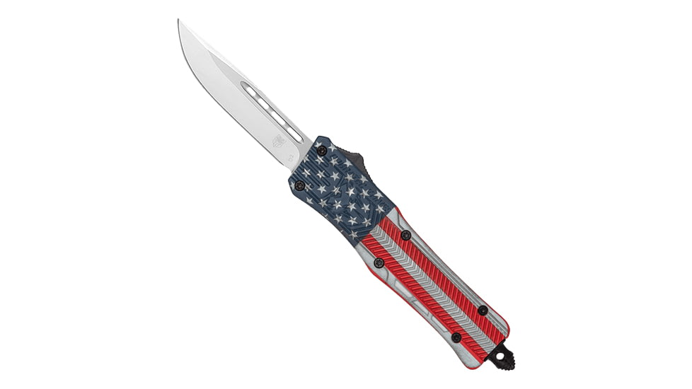 CobraTec Knives CTK-1 Medium OTF Automatic Folding Knife, 3in, D2 Steel, Drop Not Serrated, Aluminum Alloy Cerakote American Handle, MUSACTK1MDNS