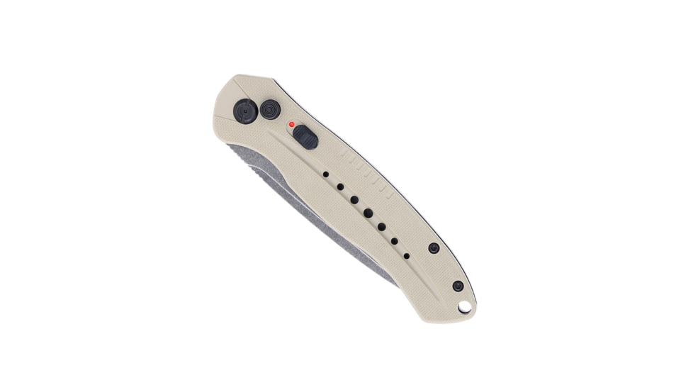 CobraTec Knives Diablo Side Button Auto Folding Knive, 3.5in, D2 Stonewash Steel, Drop Blade, Tan, TANDIABLOAUTO