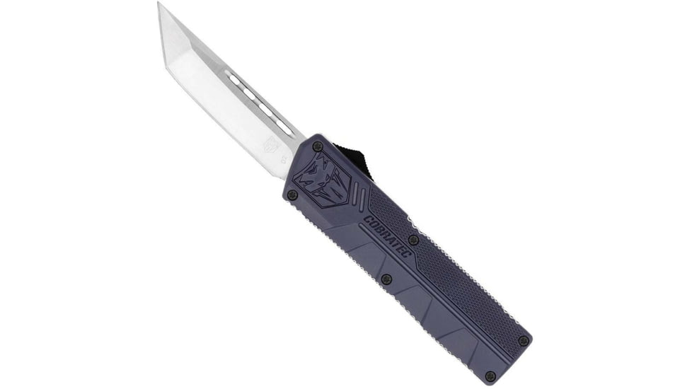 CobraTec Knives Lightweight OTF Knife, 3.25in, D2 Steel, Tanto Non-Serrated, Aluminum, NYPD Blue Handle, NYCTLWTNS