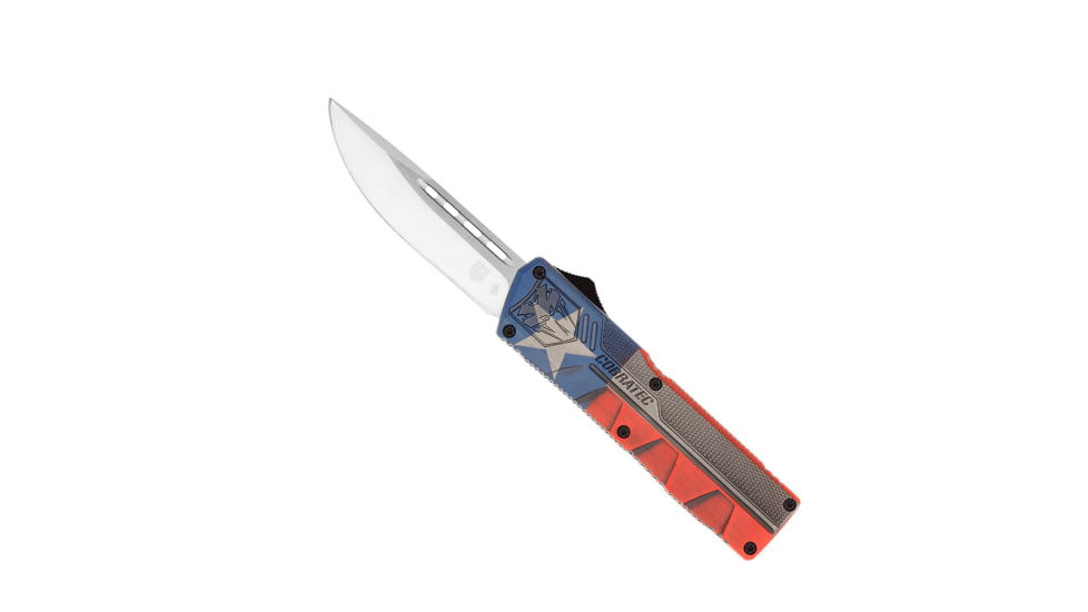 CobraTec Knives Lightweight OTF Knife, 3.25in, D2 Steel, Drop Non-Serrated, Cerakote/Tx Flag Handle, TXCTLWDNS