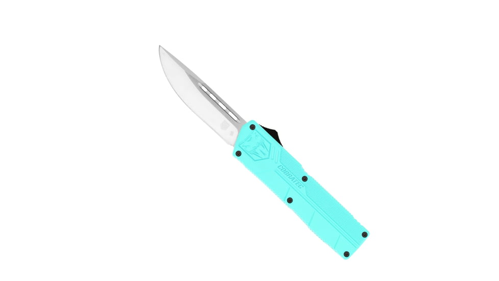 CobraTec Knives Lightweight OTF Knife, 3.25in, D2 Steel, Drop Non-Serrated, Tiffany Blue Handle, TBCTLWDNS