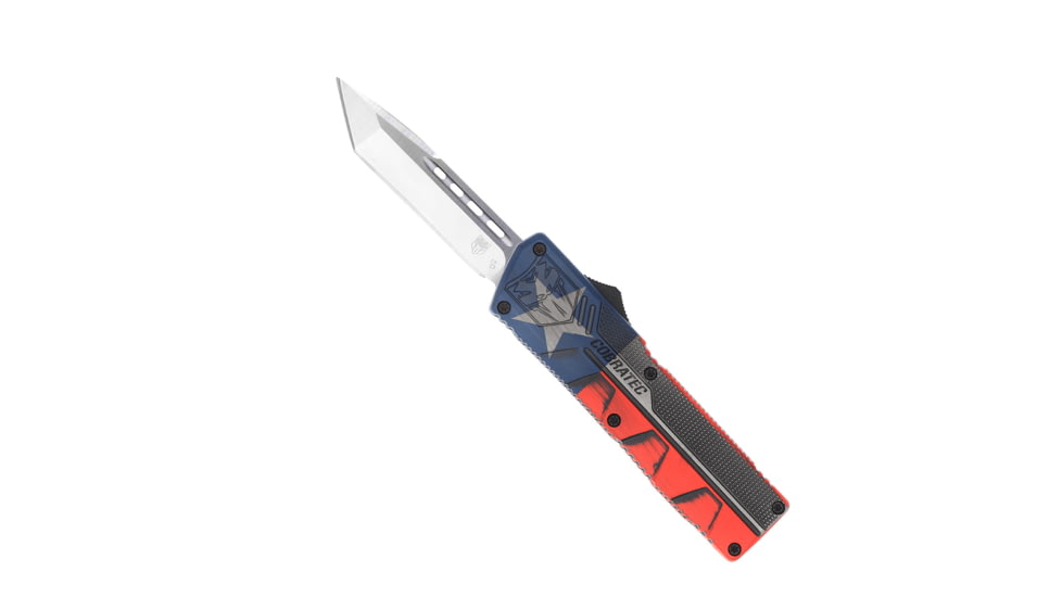 CobraTec Knives Lightweight OTF Knife, 3.25in, D2 Steel, Tanto Non-Serrated, Cerakote/Tx Flag Handle, TXCTLWTNS