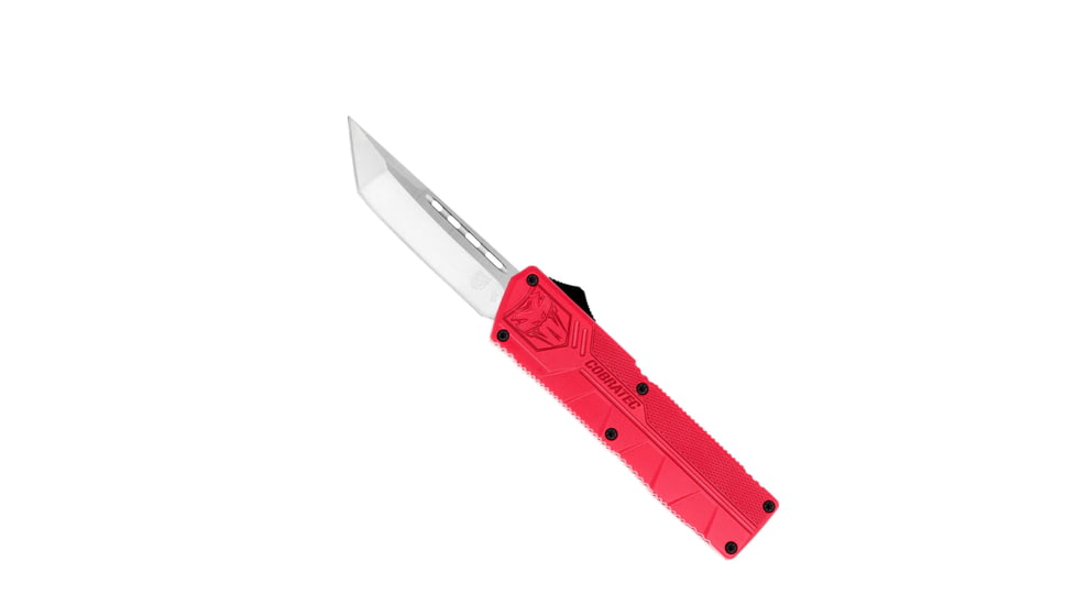 CobraTec Knives Lightweight OTF Knife, 3.25in, D2 Steel, Tanto Non-Serrated, Red Handle, RDCTLWTNS