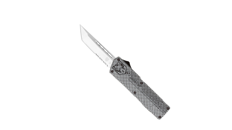 CobraTec Knives Lightweight OTF Knife, 3.25in, D2 Steel, Tanto Serrated, Carbon Fiber Handle, CFCTLWTS