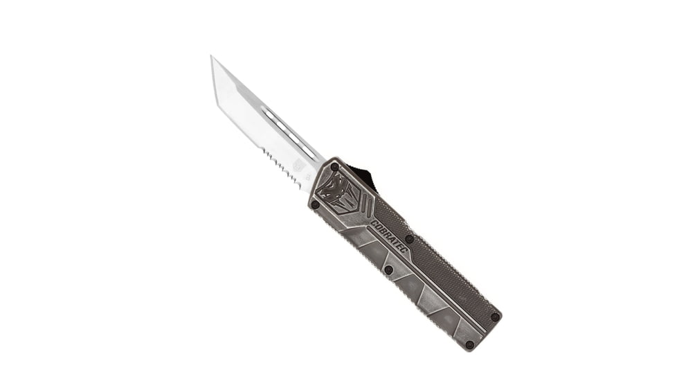 CobraTec Knives Lightweight OTF Knife, 3.25in, D2 Steel, Tanto Serrated, Stonewash Handle, SWCTLWTS