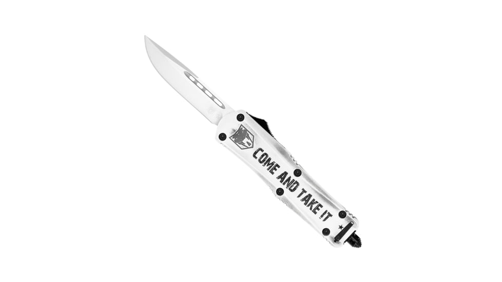 CobraTec Knives FS-3 Medium OTF Automatic Folding Knives, 3in, D2 Steel, Drop Non-Serrated Blade, Cerakote/Come And Take It Handle, MCATIFS-3DNS